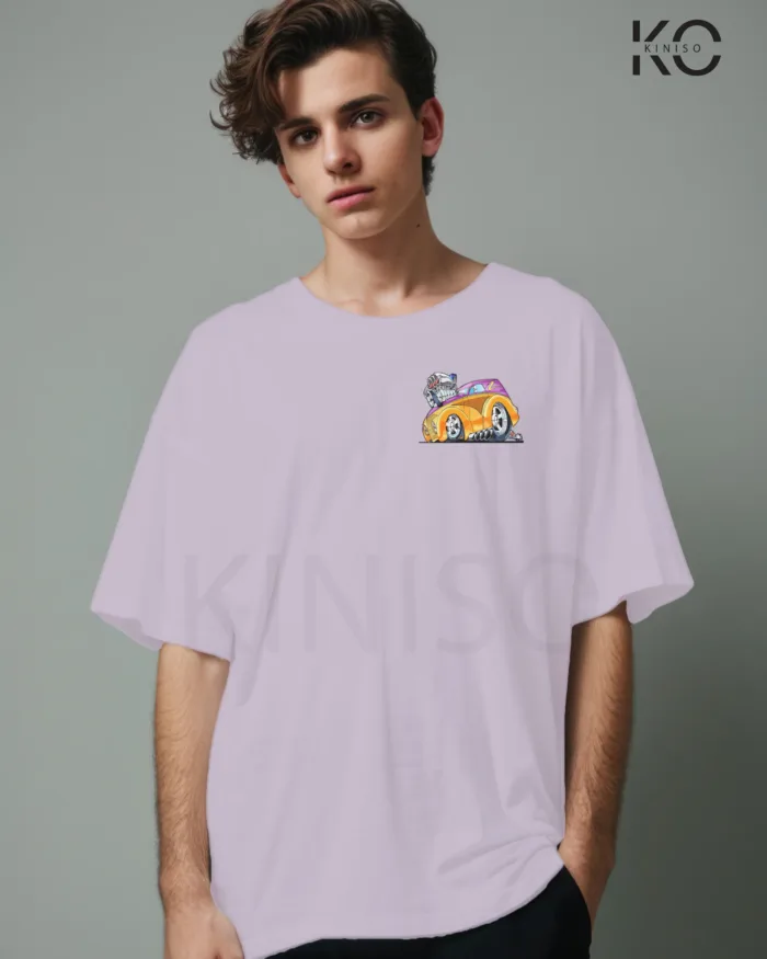 Image of Light Purple color drop shoulder t-shirt with Racing Car Engine Print for men at reasonable price
